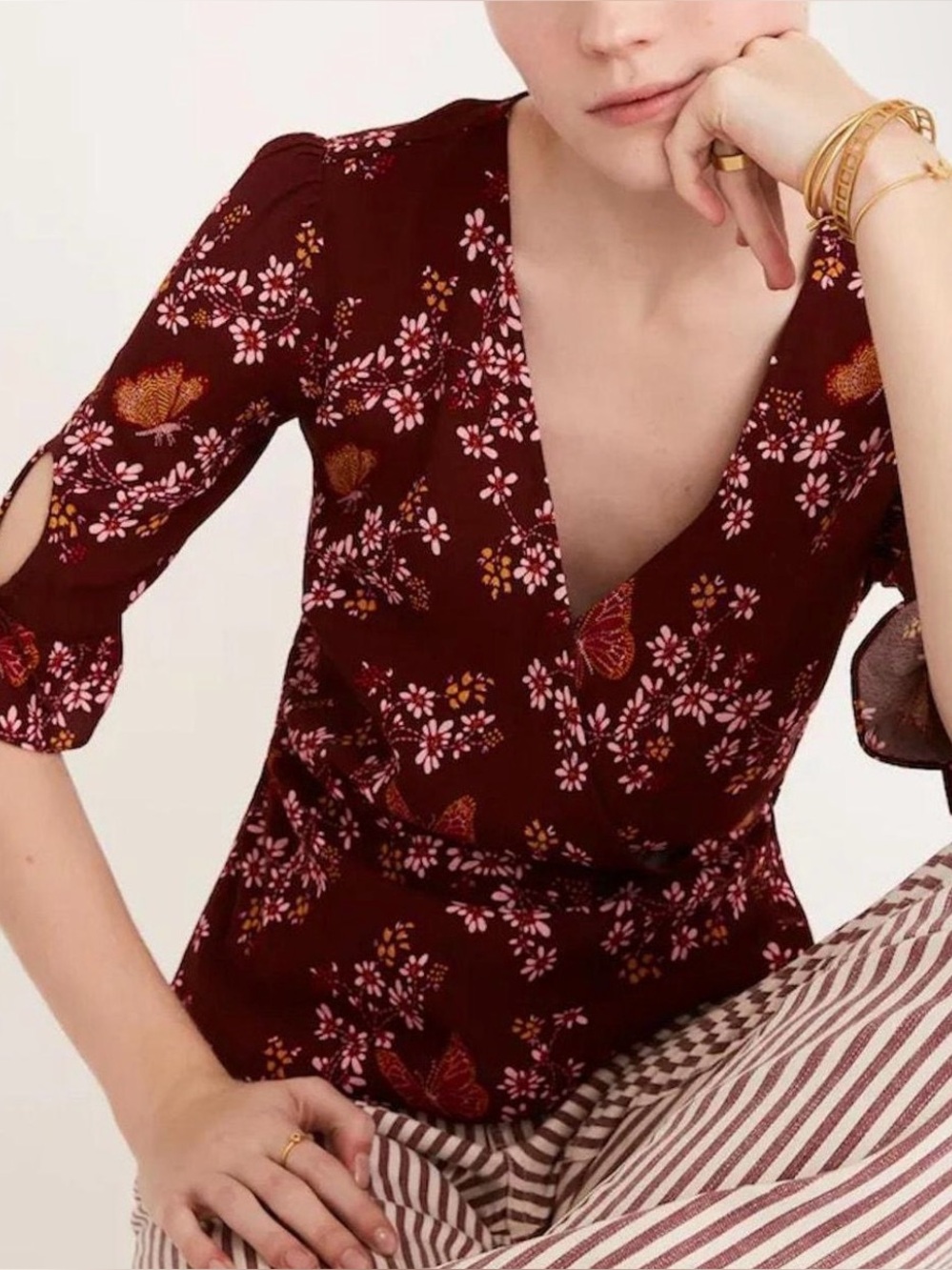 Madewell Floral Peplum Tie Blouse